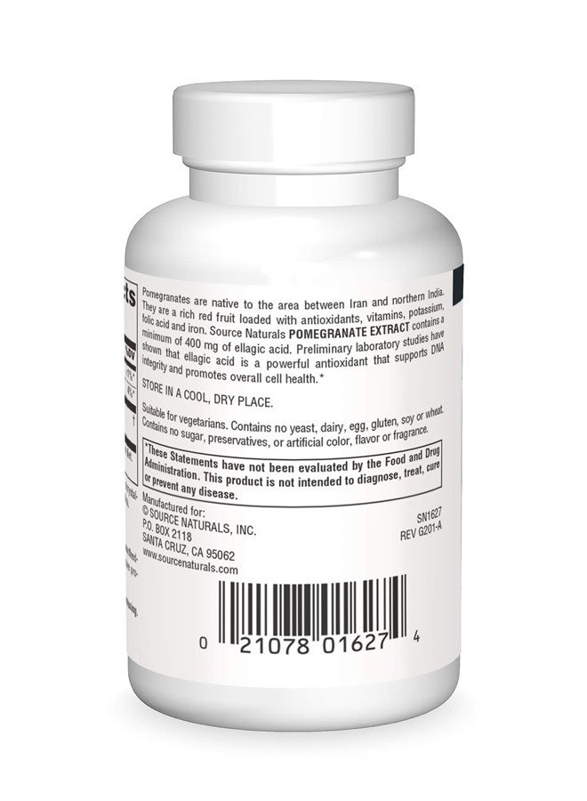 Source Naturals مستخلص الرمان 500 ملغ فاكهة كاملة حمض الإيلاجيك مضاد أكسدة وألياف مضافة - 60 قرص - Image 2