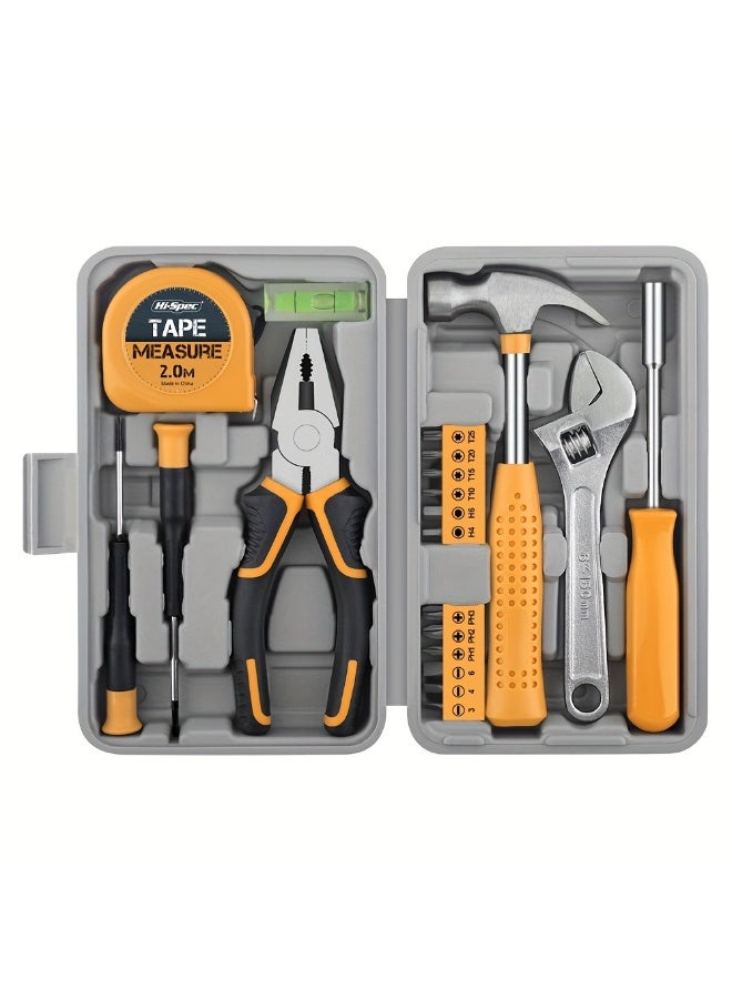 Hi-Spec 20pcs Universal Household Hand Tool Set with Yellow Plastic Toolbox, Durable Basic Tools, Ideal for Dorms, Apartments & Daily Use, Perfect for Women - Image 1
