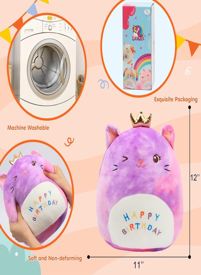 Easfan 12'' Rainbow Birthday Kitty Plush Pillow Soft Cat Plush Toy Cute Kitty Stuffed Animal Home Room Decoration Birthday Gifts for Kids Toddlers - Image 4