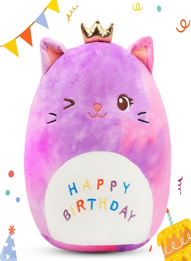 Easfan 12'' Rainbow Birthday Kitty Plush Pillow Soft Cat Plush Toy Cute Kitty Stuffed Animal Home Room Decoration Birthday Gifts for Kids Toddlers - Image 1