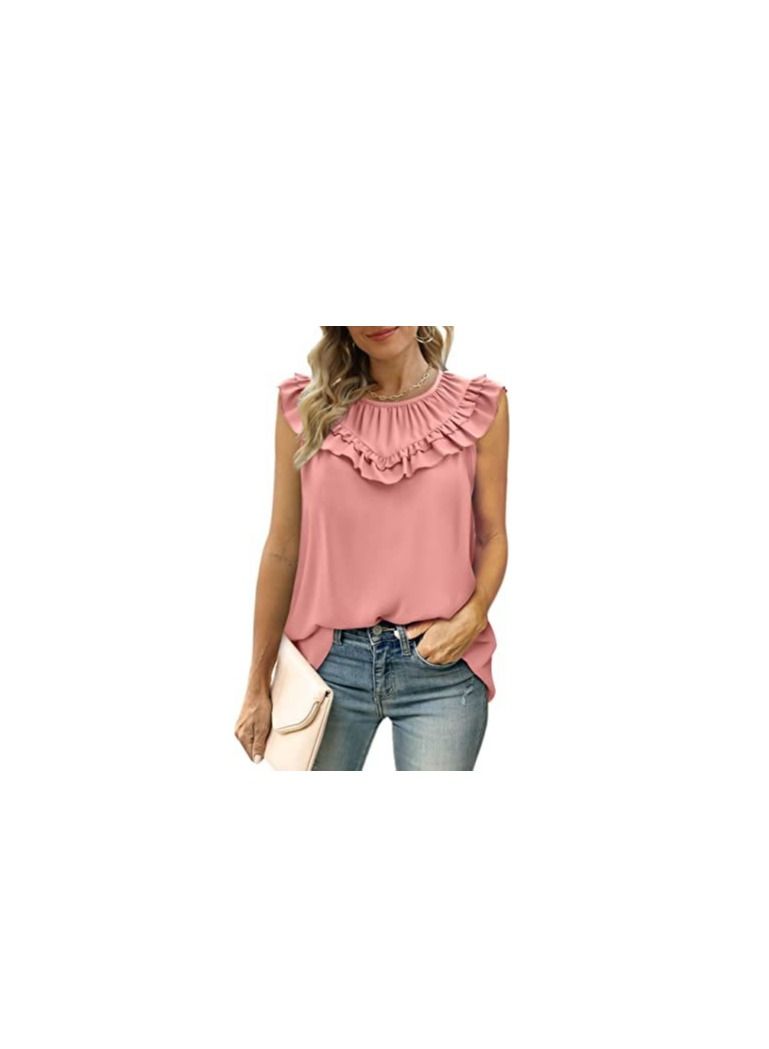 Loquat Women's Summer New Sleeveless Round Neck Chiffon Pleated Vest  - Image 1