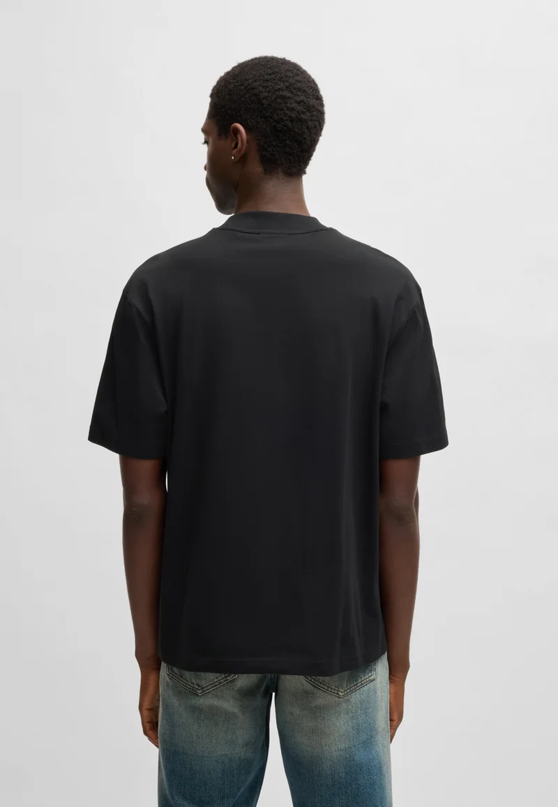 HUGO Regular-fit cotton-jersey T-shirt with blue logo patch