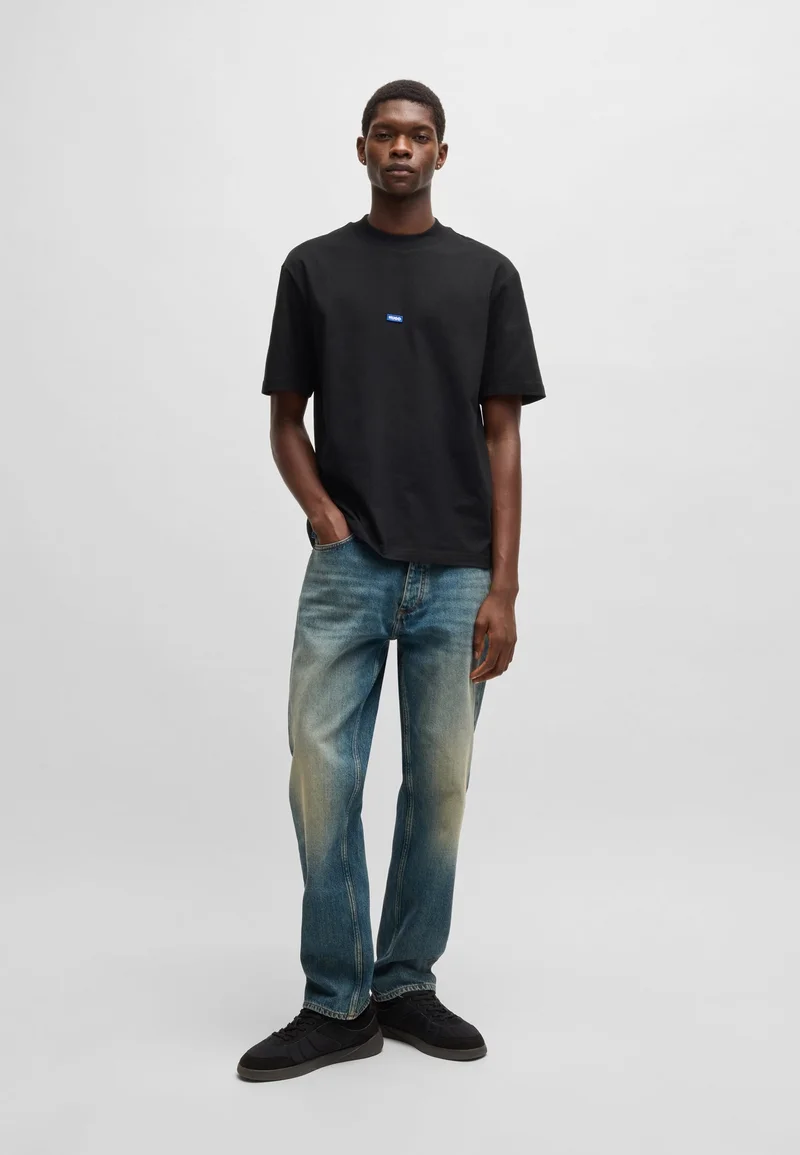 HUGO Cotton-jersey T-shirt with blue logo patch
