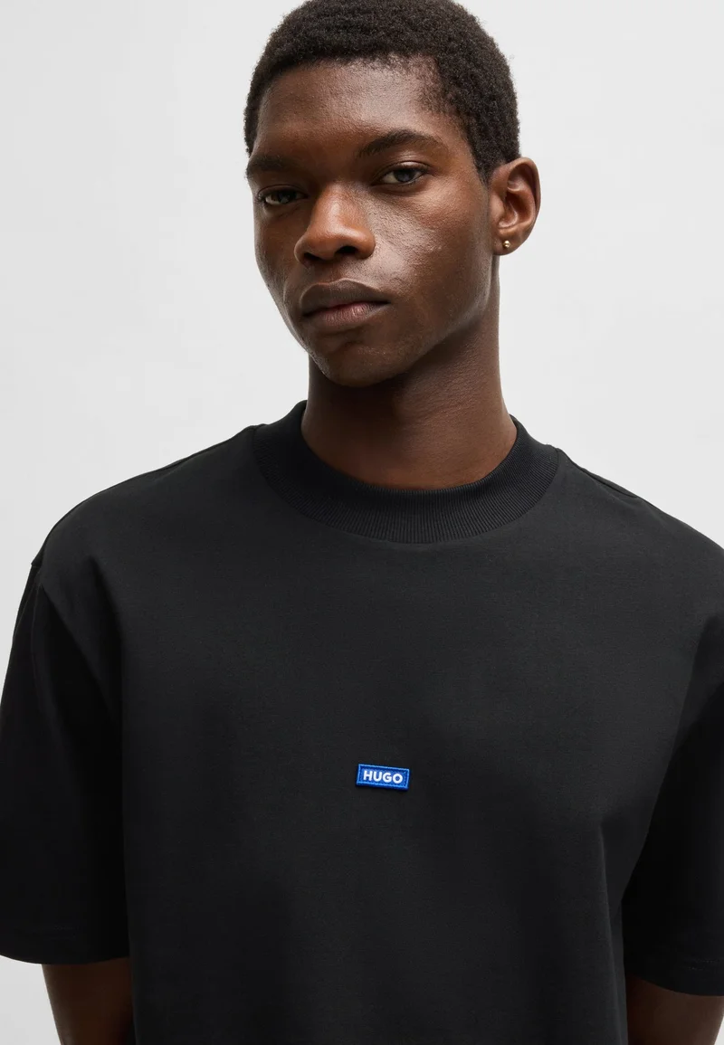 HUGO Cotton-jersey T-shirt with blue logo patch