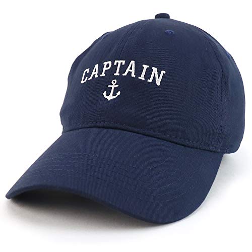 Trendy Apparel Shop Captain Anchor Embroidered Soft Crown 100% Brushed Cotton Cap - Navy - Image 5