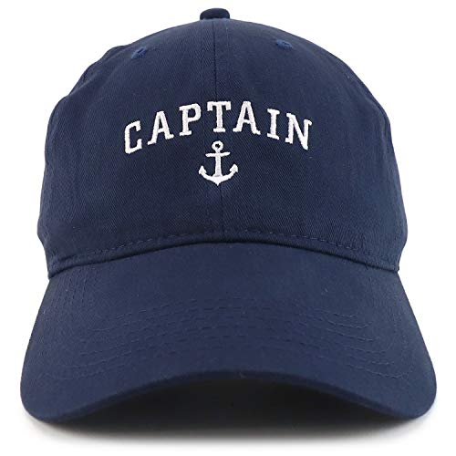 Trendy Apparel Shop Captain Anchor Embroidered Soft Crown 100% Brushed Cotton Cap - Navy - Image 2