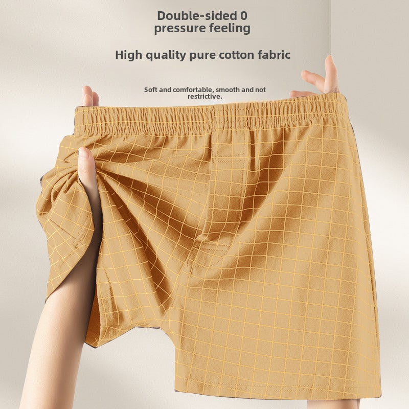 Mens Cotton Boxer Briefs Spring Summer Plaid ginger yellow - Image 1