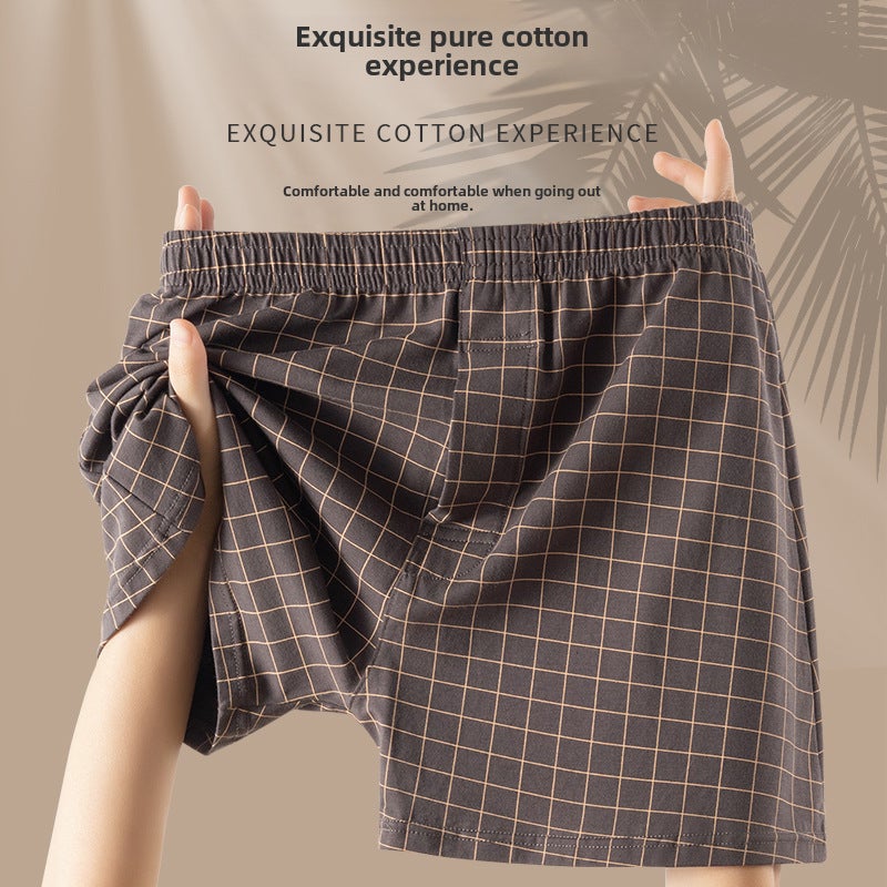 Mens Cotton Boxer Briefs Spring Summer Plaid ginger yellow - Image 5
