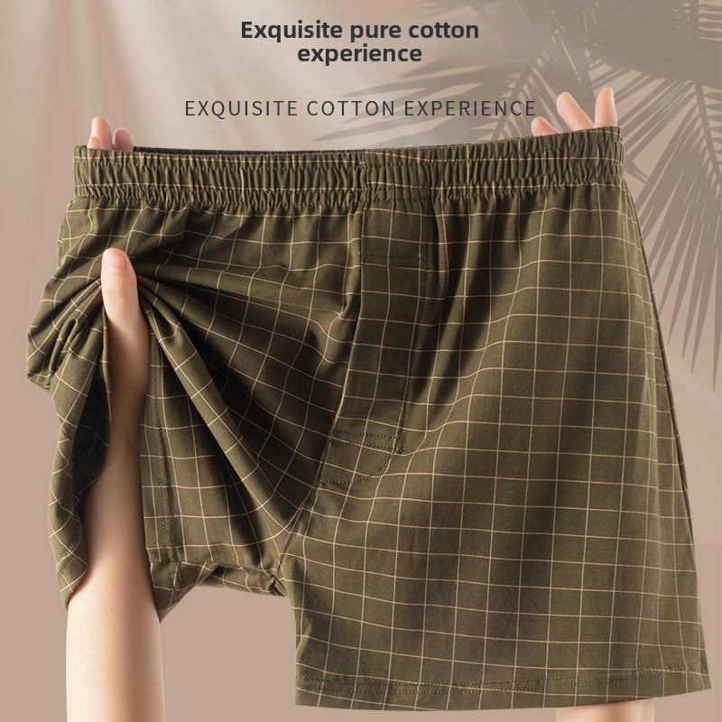 Mens Cotton Boxer Briefs Spring Summer Plaid ginger yellow - Image 4