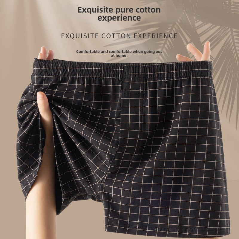 Mens Cotton Boxer Briefs Spring Summer Plaid ginger yellow - Image 2