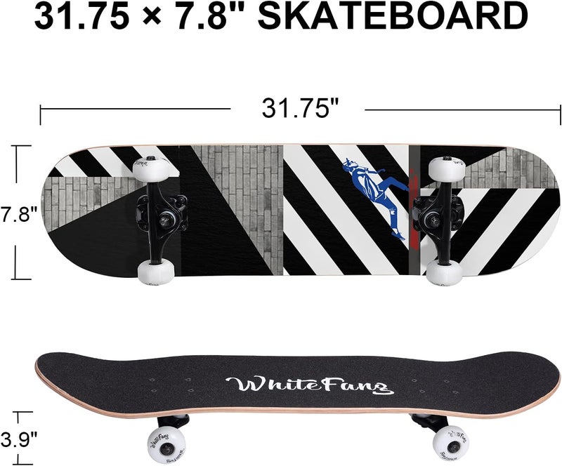 WhiteFang Skateboards for Beginners, Complete Skateboard 31 x 7.88, 7 Layer Canadian Maple Double Kick Concave Standard and Tricks Skateboards for Kids and Beginners - Image 2