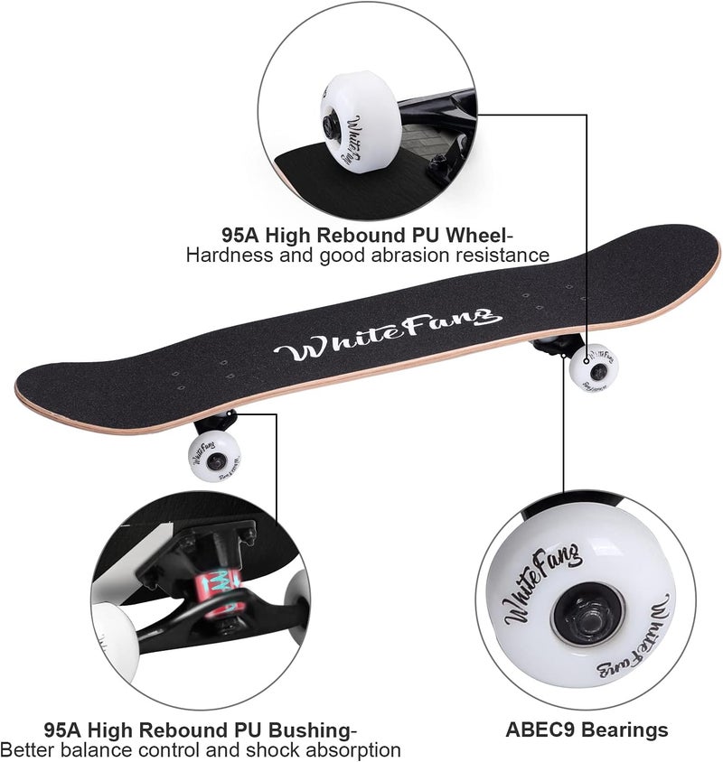 WhiteFang Skateboards for Beginners, Complete Skateboard 31 x 7.88, 7 Layer Canadian Maple Double Kick Concave Standard and Tricks Skateboards for Kids and Beginners - Image 5