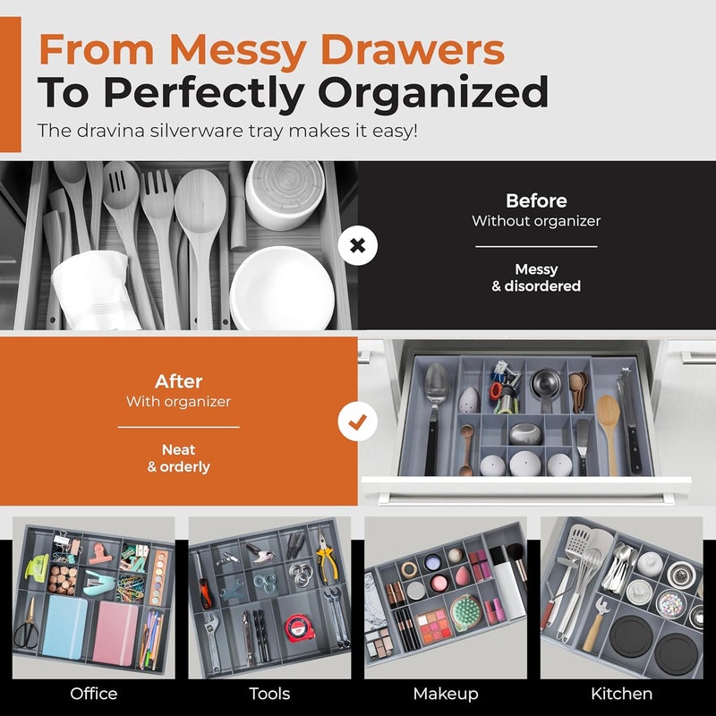 Dravina Expandable Kitchen Organizer for Cutlery, Spices | Adjustable Tray for Kitchens & Drawers | Ideal for Organizing Cosmetics, Stationery in Bedrooms & Washroom|MultiPurpose Drawer Organizer - Image 2