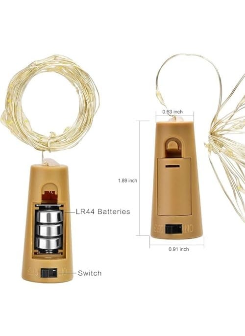 NIYAMAX NIYAMAX 20 LED Wine Bottle Cork Copper Wire String Lights 2M Battery Operated Warm White Pack of 2Battery PoweredCorner  - Image 3