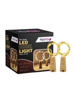 NIYAMAX NIYAMAX 20 LED Wine Bottle Cork Copper Wire String Lights 2M Battery Operated Warm White Pack of 2Battery PoweredCorner  - Image 1