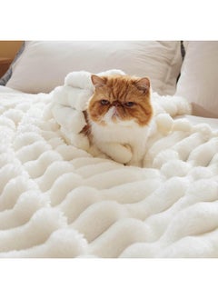 Bedsure Bedsure Blankets Queen Size for Bed - Super Soft Cozy Blankets for Women, Cute Large Fleece Blanket for Girls, White，90x90 Inches, Wider Striped Design  - Image 4
