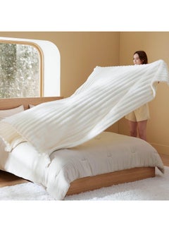 Bedsure Bedsure Blankets Queen Size for Bed - Super Soft Cozy Blankets for Women, Cute Large Fleece Blanket for Girls, White，90x90 Inches, Wider Striped Design  - Image 5