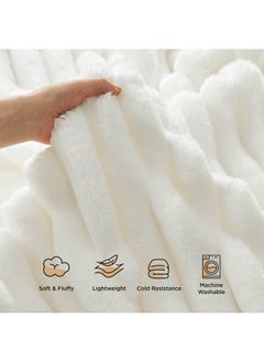 Bedsure Bedsure Blankets Queen Size for Bed - Super Soft Cozy Blankets for Women, Cute Large Fleece Blanket for Girls, White，90x90 Inches, Wider Striped Design  - Image 3