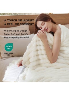 Bedsure Bedsure Blankets Queen Size for Bed - Super Soft Cozy Blankets for Women, Cute Large Fleece Blanket for Girls, White，90x90 Inches, Wider Striped Design  - Image 2