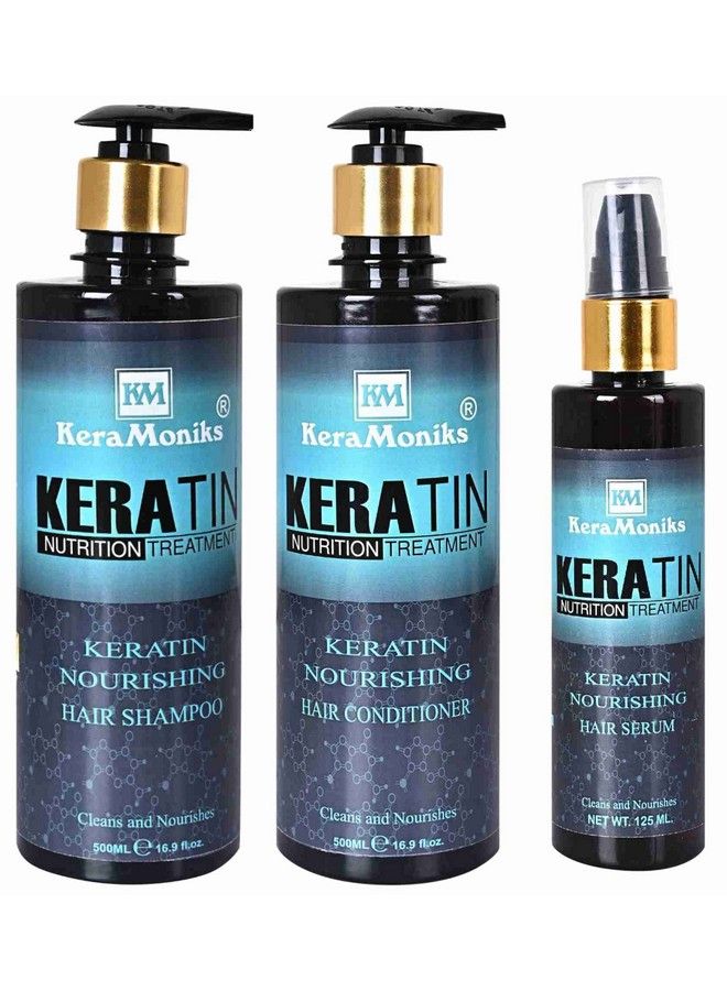 KeraMoniks Keratin Ultimate Hair Care Kit Shampoo + Conditioner + Hair Serum Pack Of 3Smooth Shine ; Deep Care For Split Ends Dry & Frizzy Hair ; Extra Smooth & Nourishing Hair ; Damage Control - Image 2