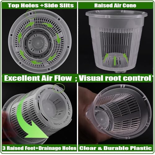MUZHI Ceramic Orchid Pot with Holes and Drainage Tray Set of 2, 5+6 Inch, Double Layer Orchid Planter with Clear Plastic Inner Net Baskets Pots for Repotting - Image 4