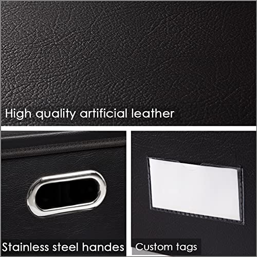 PRANDOM Collapsible Storage Box with Lid [1-Pack] Leather Fabric Foldable Storage Bin Organizer Container Basket Cube with Cover for Home Bedroom Closet Office Nursery Black (22.8X15.7X11.8) - Image 3