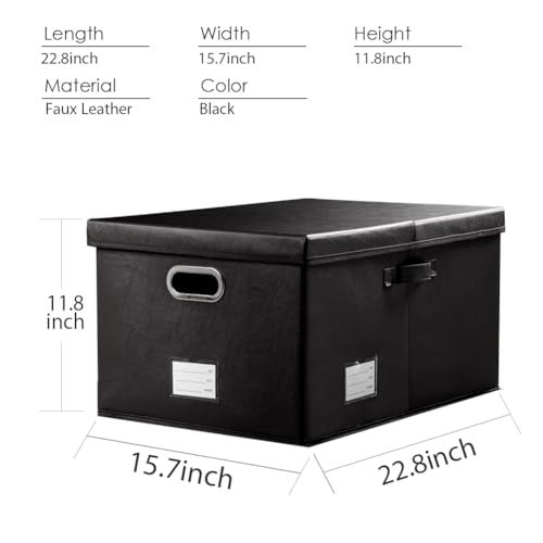 PRANDOM Collapsible Storage Box with Lid [1-Pack] Leather Fabric Foldable Storage Bin Organizer Container Basket Cube with Cover for Home Bedroom Closet Office Nursery Black (22.8X15.7X11.8) - Image 5