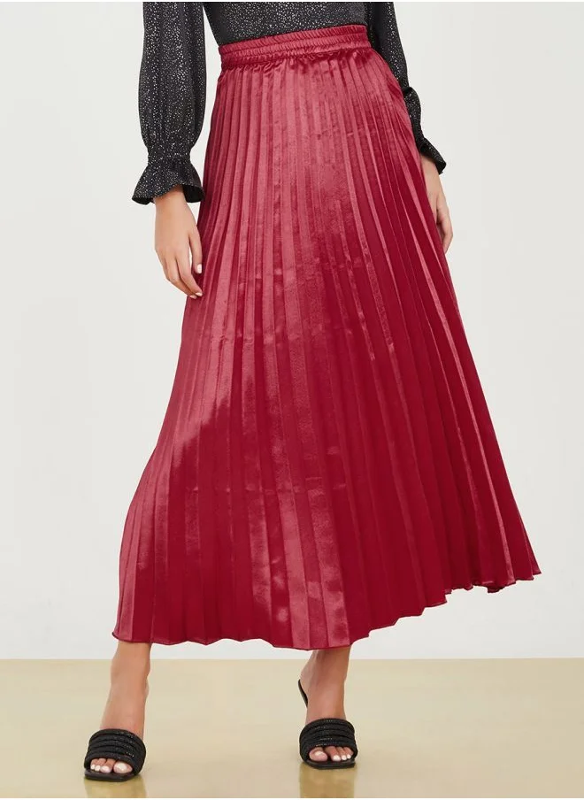 Styli Solid Pleated Maxi Skirt