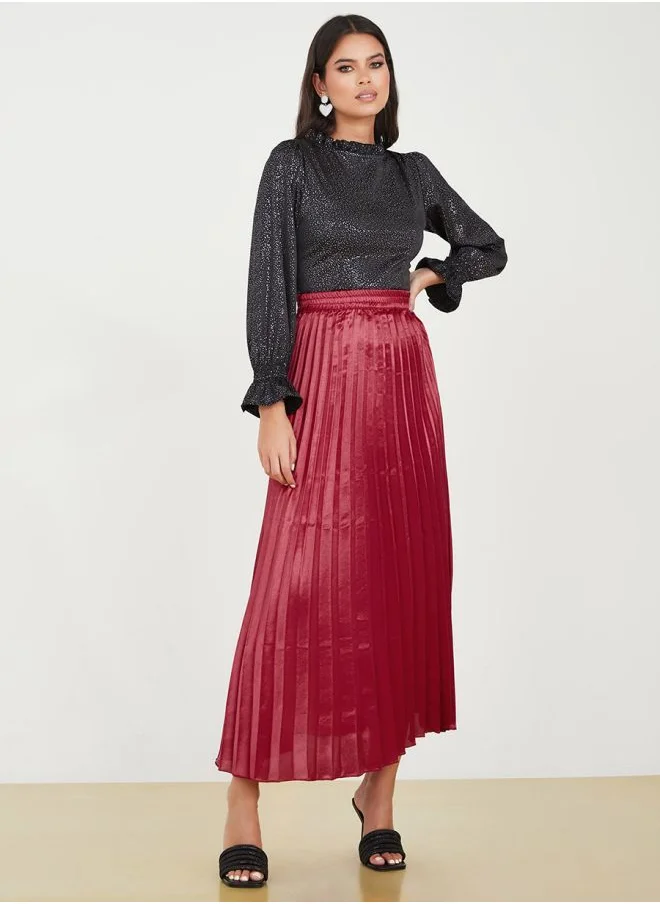 Styli Solid Pleated Maxi Skirt