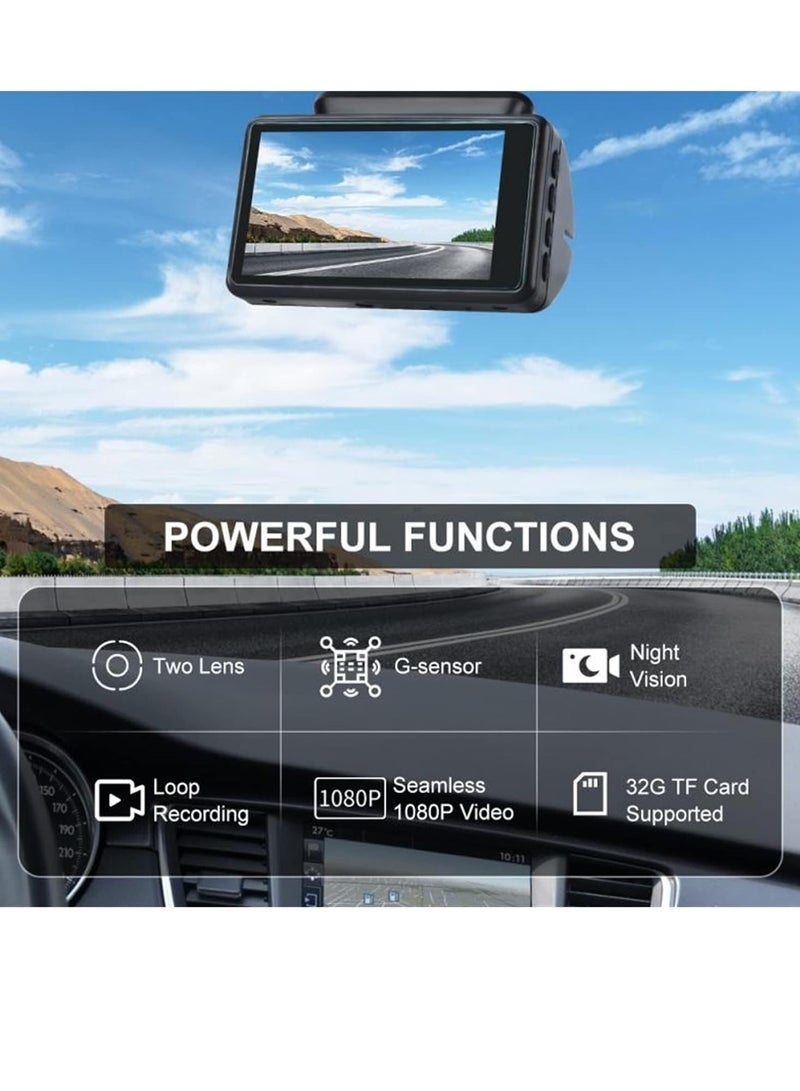 AROAQ Car Dash Camera, 3" 1080p HD Car DVR Dash Camera, 170° Wide Angle Video Recorder With Night Vision, Dual Rotatable Lens Rear View Camera  With Loop Recording And G-sensor, (Front + Rear + WIFI) - Image 4