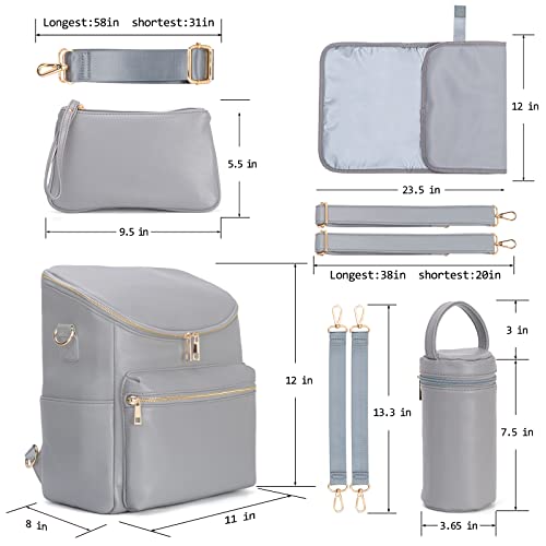 Minsong Diaper Bag Backpack,Fashion Leather Mommy Backpacks,Travel Toddler Baby Diaper Bags with in Bag Organizer and Changing Pad (Dark Grey) - Image 3