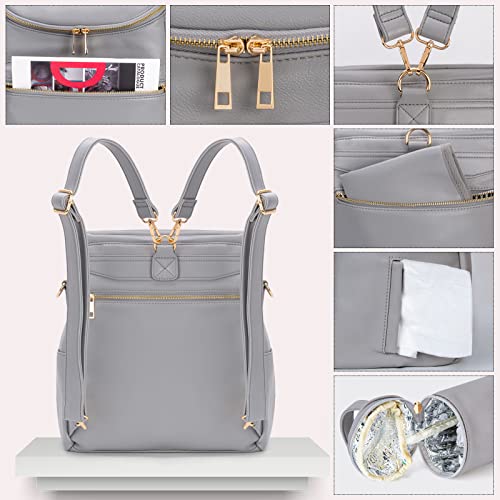 Minsong Diaper Bag Backpack,Fashion Leather Mommy Backpacks,Travel Toddler Baby Diaper Bags with in Bag Organizer and Changing Pad (Dark Grey) - Image 4