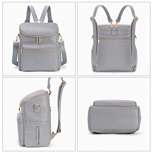 Minsong Diaper Bag Backpack,Fashion Leather Mommy Backpacks,Travel Toddler Baby Diaper Bags with in Bag Organizer and Changing Pad (Dark Grey) - Image 2