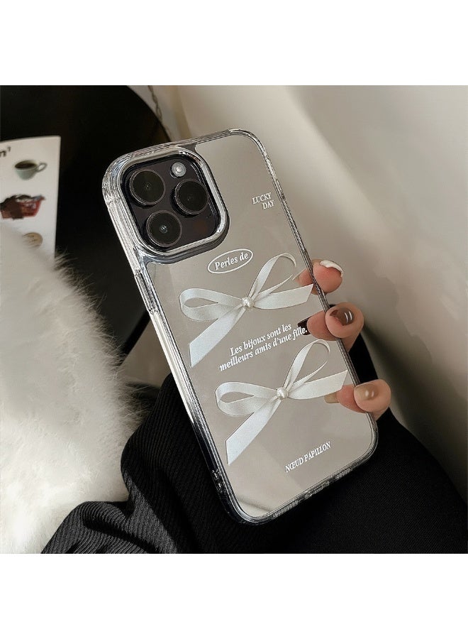 NIBEMINENT Mirror Surface Three Dimensional Pearl Bow Protective TPU Case Cover For iPhone 15 Pro - Image 1