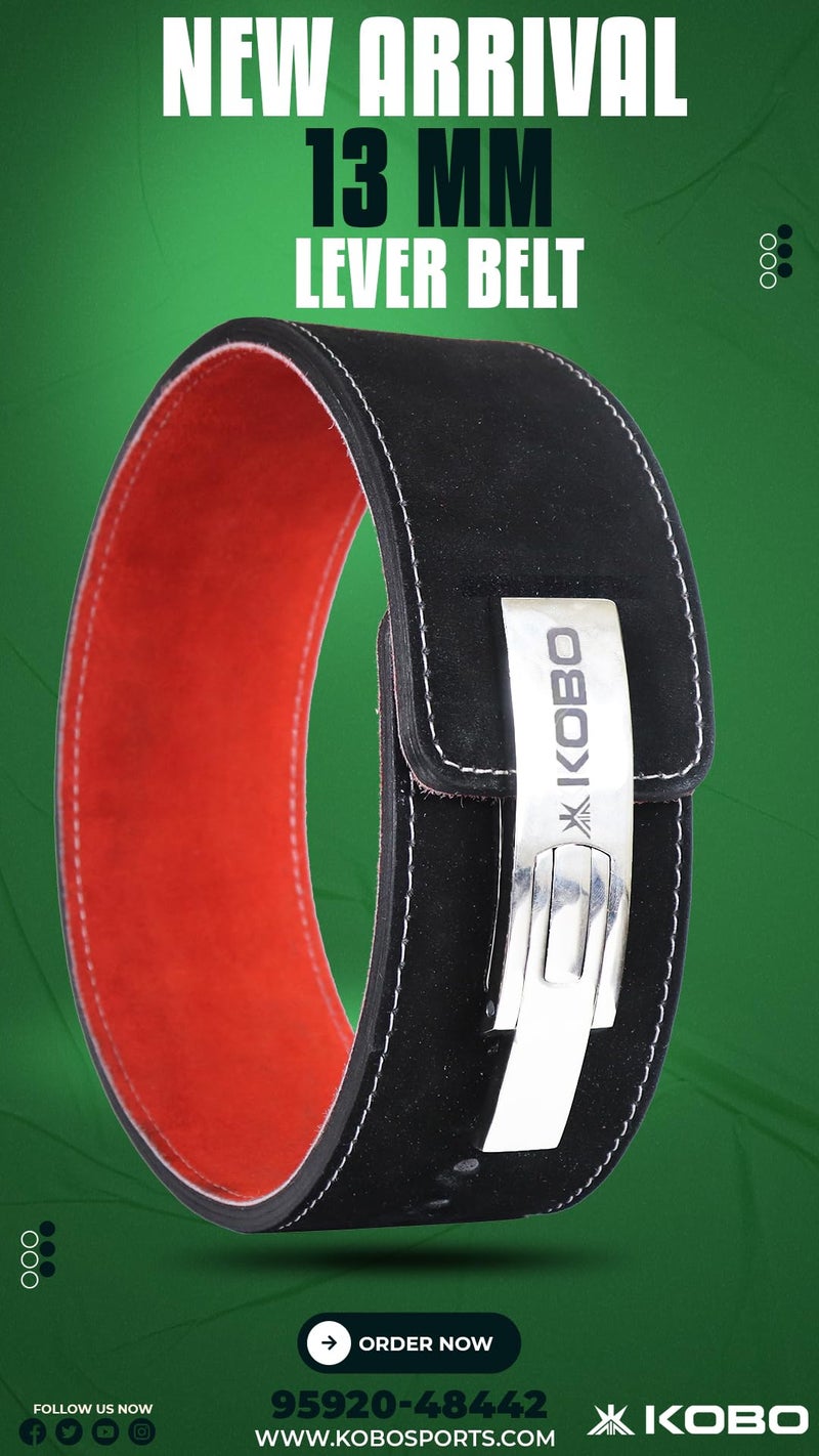 Kobo 13mm Lever Belt Weight Lifting Gym Fitness, Natural Genuine Leather, 4” Wide Back Support, 9 Adjustable Holes, Powerlifting Bodybuilding Deadlift Squat Workout Strength Training, Men Women WTB-15 - Image 3