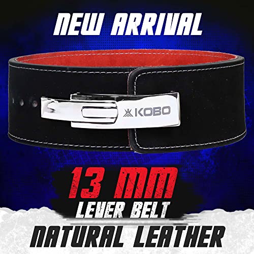 Kobo 13mm Lever Belt Weight Lifting Gym Fitness, Natural Genuine Leather, 4” Wide Back Support, 9 Adjustable Holes, Powerlifting Bodybuilding Deadlift Squat Workout Strength Training, Men Women WTB-15 - Image 2