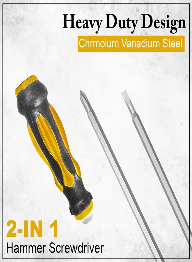 GLUN مفك براغي GLUN® 2 في 1 برأس مطرقة، مقبض مطاطي مع رأس مطرقة 6 بوصة، شكلان: فيليبس ومسطح، مع طرف مغناطيسي - Image 2