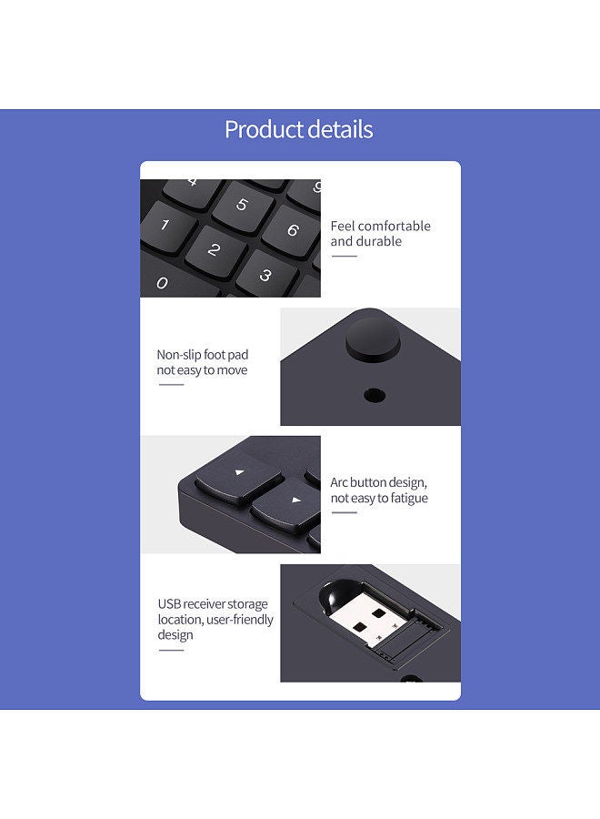 2.4G Wireless Numeric Keyboard Portable 35 Keys Financial Accounting Office Keyboard Built-in Rechargeable Battery Black  - Image 2