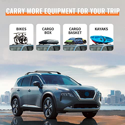 Wonderdriver Lockable Roof Rack Cross Bars 260lb Compatible with Nissan Rogue 2021-2025 (with Flush Roof Rails), Heavy Duty Aluminum Roof Rails Crossbars Cargo Canoe Black Rooftop Carrier Luggage - Image 3