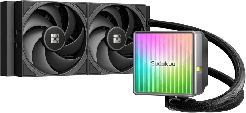 Sudokoo NEXAURA 240: مبرد معالج سائل من نوع AIO بحجم 240 مم، مزود بمضخة PWM ورأس مضخة ARGB - نظام تبريد بالماء يستخدم مراوح FDB، يناسب معالجات Intel LGA 1851/1700/1200/115X وAMD AM5/AM4، لون أسود. - Image 1