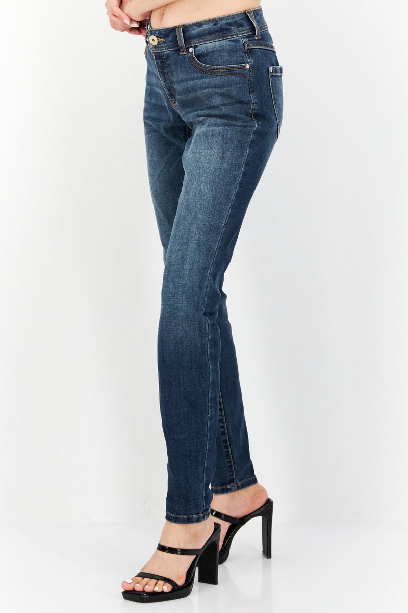 INC Women Curvy Fit Washed Stretchable Jeans, Medium Blue - Image 2