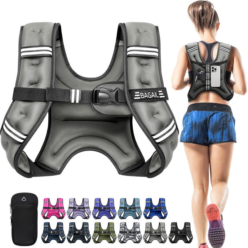 BAGAIL Comfort-Fit Weighted Vest for Woman, Even Weight Distribution, Faster Weight Loss, No-Chafe or Bounce for Walking & Running with Detachable Phone Pouch & Reflective Stripes (Available 5-30lbs) - Image 1