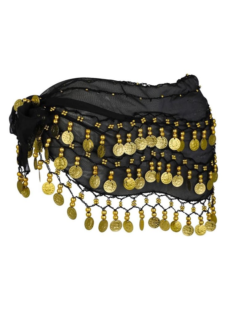 Belly Dance Hip Scarf Waist Belt With Gold Coins Black Color  - Image 1
