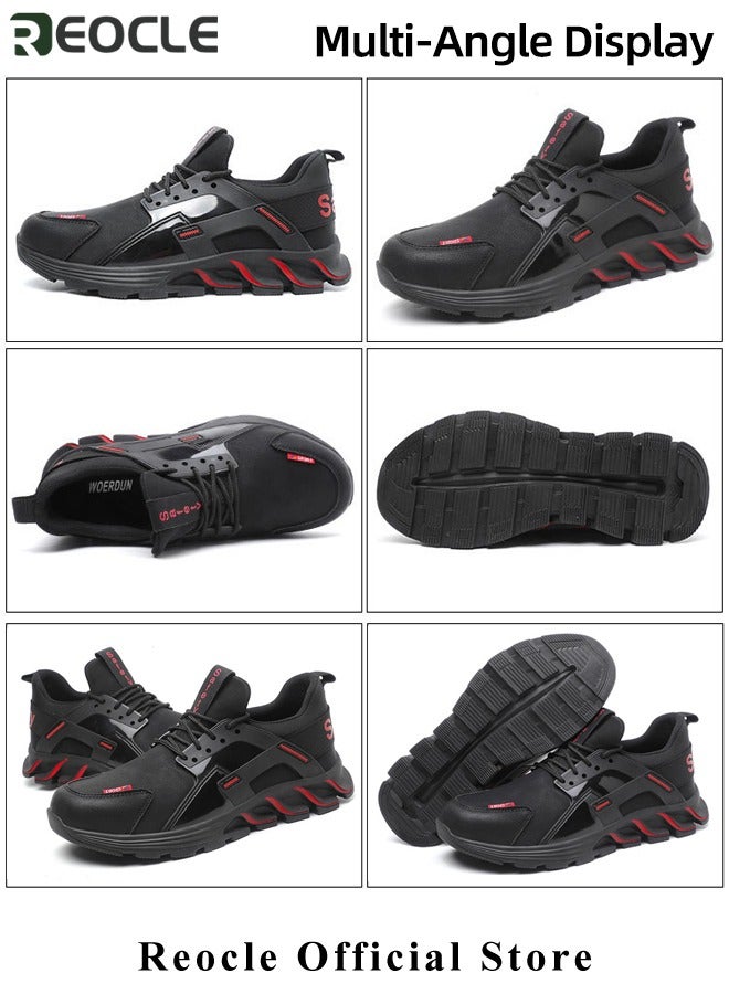 Men's Anti-danger Steel Toe Shoes Industry Construction Safety Work Shoe with Anti-slip Sole & Breathable Upper & Anti-smash and Anti-pressure Steel Toe Cap Lightweight Air Cushion Sneakers for Men