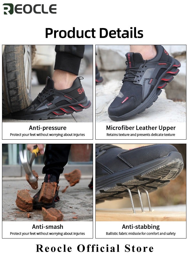 Men's Anti-danger Steel Toe Shoes Industry Construction Safety Work Shoe with Anti-slip Sole & Breathable Upper & Anti-smash and Anti-pressure Steel Toe Cap Lightweight Air Cushion Sneakers for Men