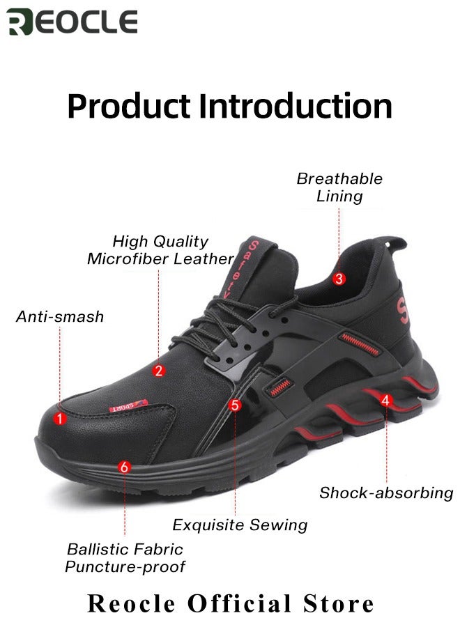 Men's Anti-danger Steel Toe Shoes Industry Construction Safety Work Shoe with Anti-slip Sole & Breathable Upper & Anti-smash and Anti-pressure Steel Toe Cap Lightweight Air Cushion Sneakers for Men