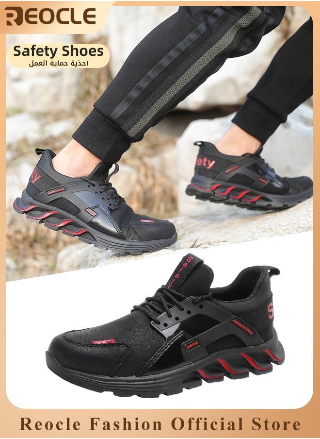Men's Anti-danger Steel Toe Shoes Industry Construction Safety Work Shoe with Anti-slip Sole & Breathable Upper & Anti-smash and Anti-pressure Steel Toe Cap Lightweight Air Cushion Sneakers for Men