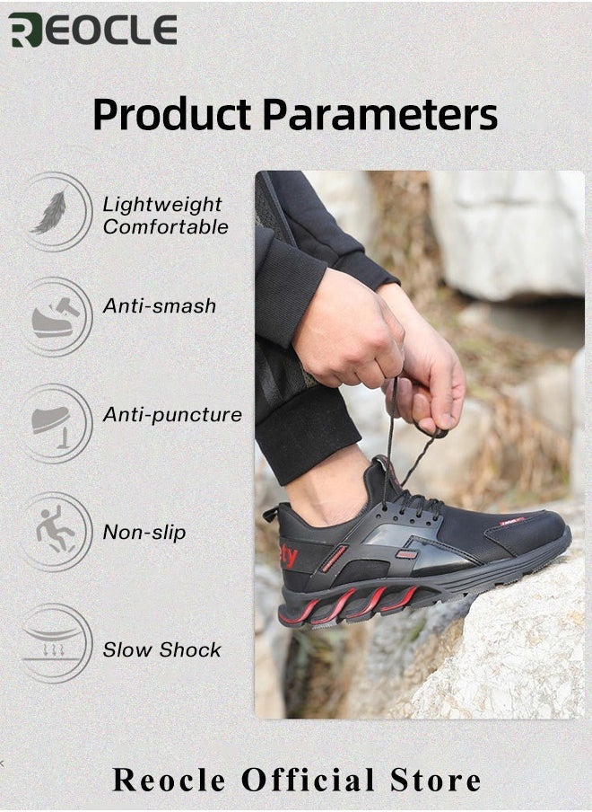 Men's Anti-danger Steel Toe Shoes Industry Construction Safety Work Shoe with Anti-slip Sole & Breathable Upper & Anti-smash and Anti-pressure Steel Toe Cap Lightweight Air Cushion Sneakers for Men