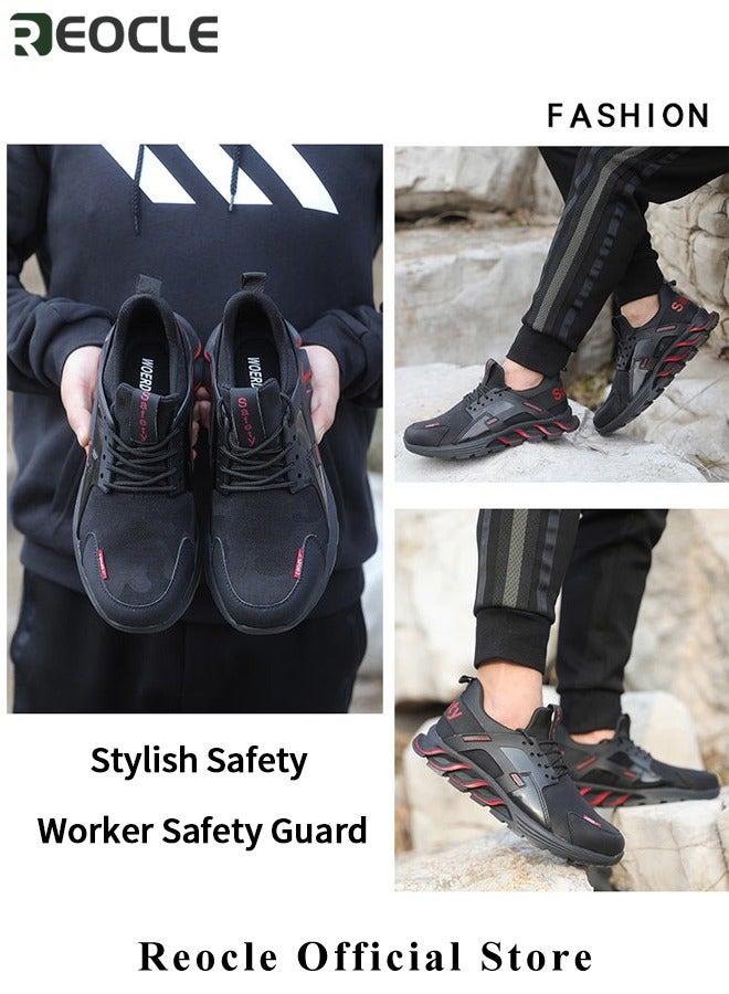 Men's Anti-danger Steel Toe Shoes Industry Construction Safety Work Shoe with Anti-slip Sole & Breathable Upper & Anti-smash and Anti-pressure Steel Toe Cap Lightweight Air Cushion Sneakers for Men