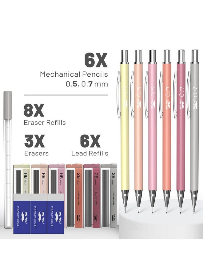 مستر. بين - مجموعة أقلام رصاص ميكانيكية مع عبوات إعادة تعبئة للرصاص والممحاة، عبوة من 6 قطع، موضوع بوهو، 0.5 مم و0.7 مم، أقلام رصاص باستيل جميلة 0.7 مم - Image 2